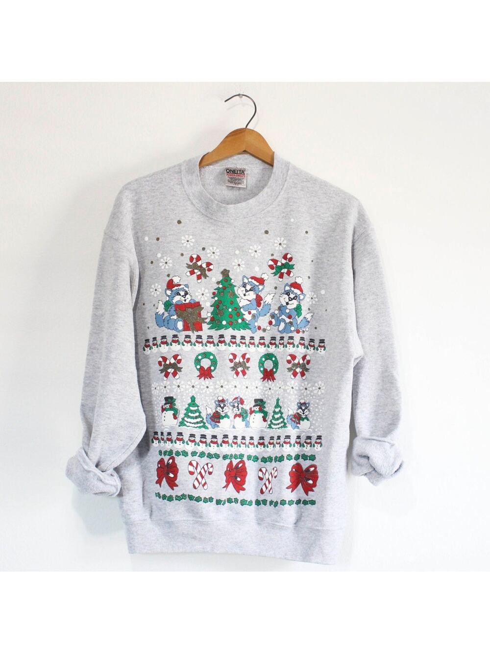 Vintage Crazy Cat Lady Christmas Sweatshirt Large